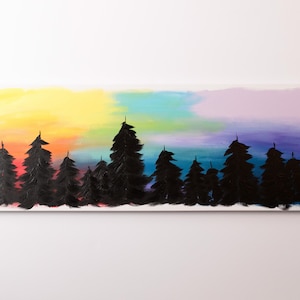 Hand Painted Acrylic Rainbow Tree Canvas