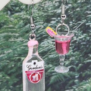 Gordons Pink Gin  Cocktail earrings Alcohol quirky  kawaii earrings