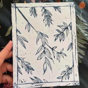 Leaves A5 Lino Print - Black/Navy Blue | lino printing | linocut print | handmade gift | hand printed | art for home | wall art