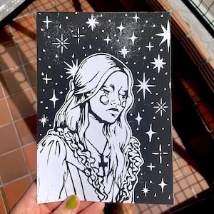 Head in the Stars A5 Lino Print - Black | linocut | handmade gift | hand printed | art for home | wall art