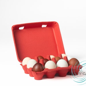 Poppy Red Square Paper Pulp Chicken Egg Cartons (12 eggs)