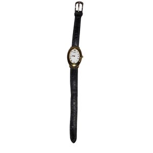 Seiko Women\'s Quartz Gold-Tone Watch Black Leather Strap 4N00-563H Vintage Oval Seiko 4N00-563H Quartz Oval Roman Numeral Ladies Watch  main image 3