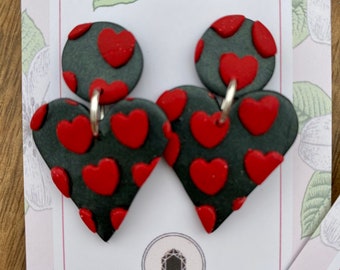 Handmade earrings, Heart shaped, polymer clay, dangle earrings, Valentines gifts, polymer clay earrings