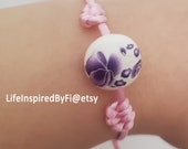 Adjustable Beaded Bracelet with inspiration quote (Purple Flower)