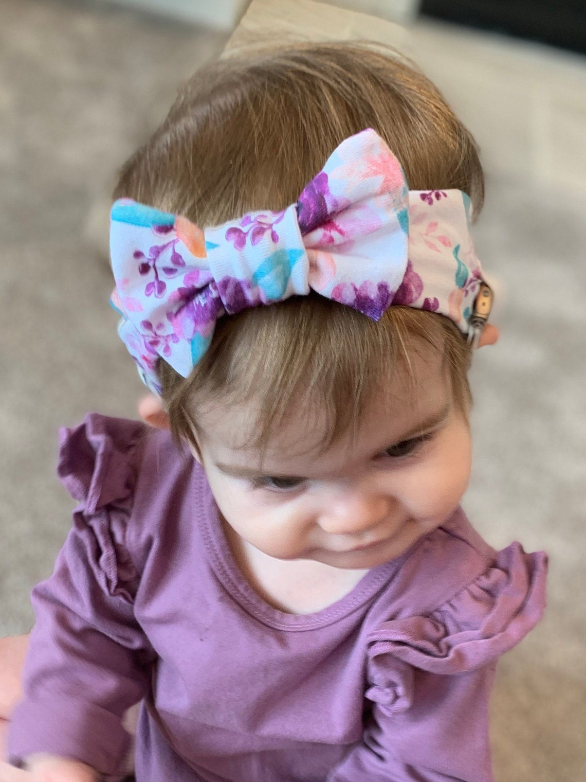 Hearing Aid Friendly Headband Classic Bow Purple Floral Etsy