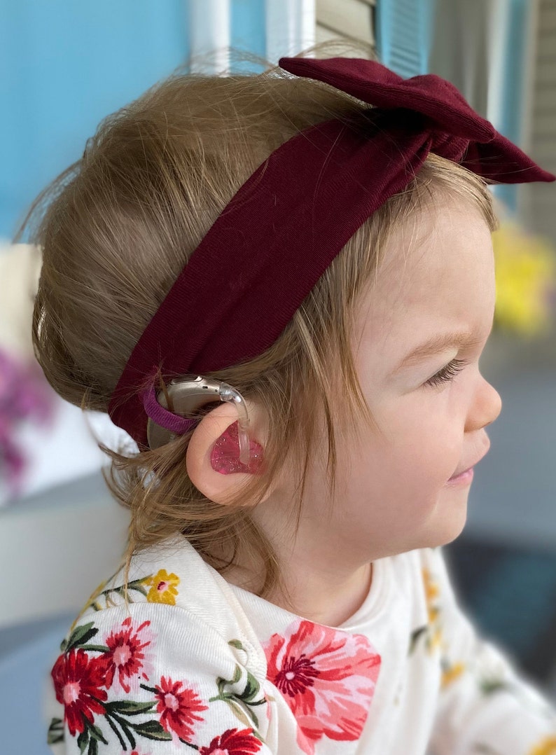 Hearing Aid Friendly Headband Big Bow; Burgundy