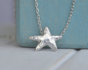 Small Starfish necklace, Silver starfish pendant, Beach necklace, starfish jewelry, Silver Sea star necklace, beach wedding gift.