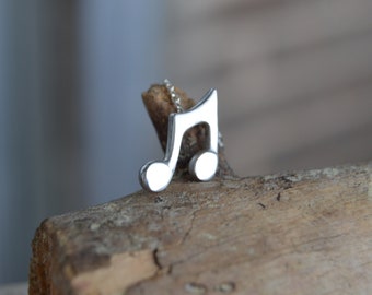 Music note necklace of sterling silver, Personalized musical note pendant for girl, Music handmade jewelry, Ideal gift for music teacher.