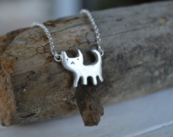 Silver cat necklace you can personalize. Silver cat jewelry for cat lovers and as memorial.
