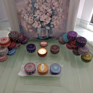 Scented candles soy multiple scents multicolored tins