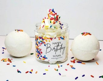 Customized Birthday Cake Gift Set|Perfume| Whipped Body Butta|Shea Butta|Soy Candle|Bath Bombs| Natural Soap