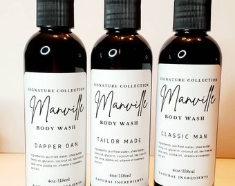 Manville (Men) Sophisticated Man Shea Butter Body Wash Sample Set of 3(4oz)|Gift for him