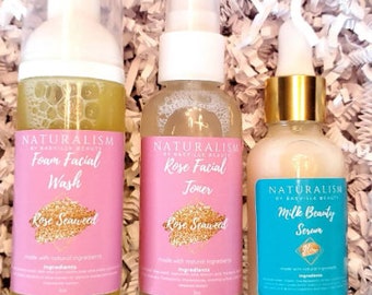 Rose Seaweed Foam Facial Wash + Toner w/Goat Milk Serum & Face Butta Set