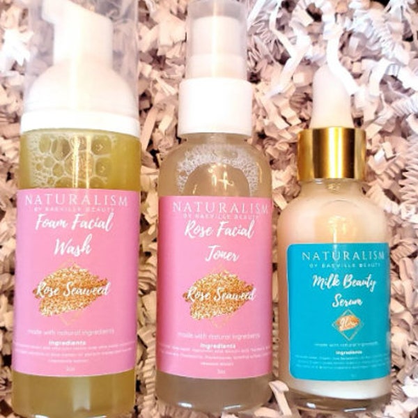 Rose Seaweed Foam Facial Wash + Toner w/Goat Milk Serum & Face Butta Set