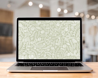 Sage Green Floral Minimal Digital Download Desktop & Laptop Wallpaper/Screensaver