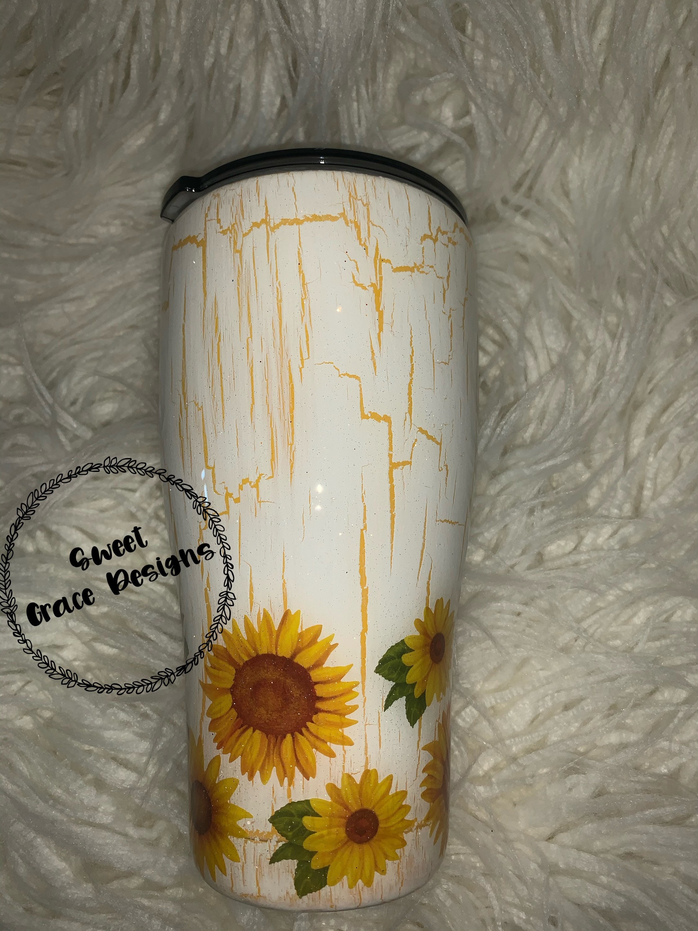 Personalized Sunflower Glitter Tumbler 30oz Crackle Tumbler | Etsy
