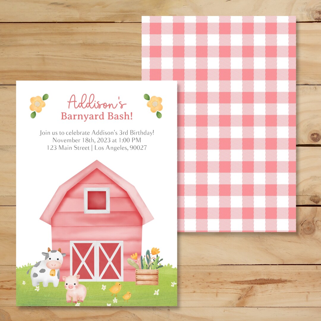 Barnyard Bash Birthday Invitation | Baby Farm Animals Party Invite ...