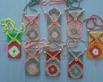 Handmade Crochet Phone Bag with Cross Body Strap,Crochet Cell Phone Bag,Small Cross Body Bag,Crochet Glasses Pouch,Phone Holder