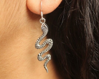 Schlangen Ohrringe Antik Silber, Gothic Hängeohrringe, Schlangen Schmuck, Silber Statement Ohrringe, Hexen Look