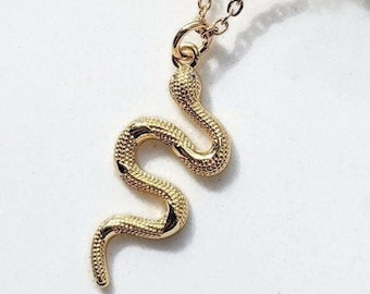 Snake Necklace Gold, Golden Snake Jewelry, Chain with Snake Pendant 18K Gold Plated,  Animal Jewelry, Minimalist, Dainty, Pretty