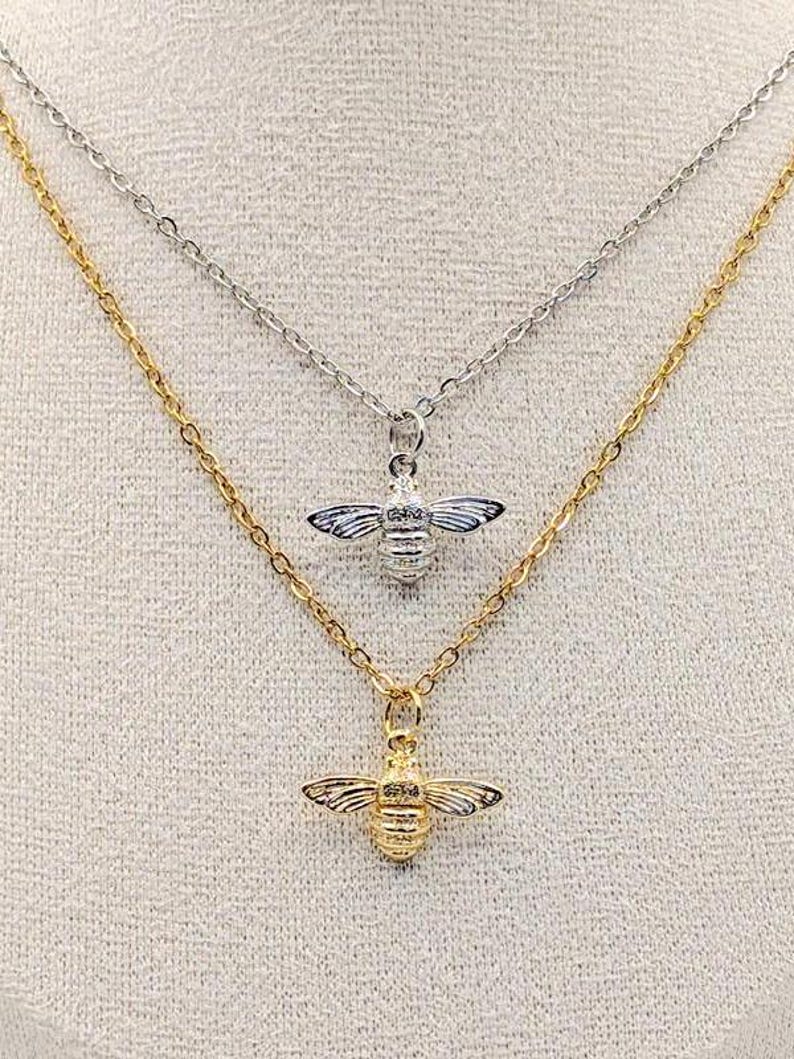 Bee Necklace Gold / Silver, Honey Bee Jewelry, Bee Chain with Pendant 18K Gold Plated / Platinum Plated, Pretty, Minimalistic, Dainty image 6