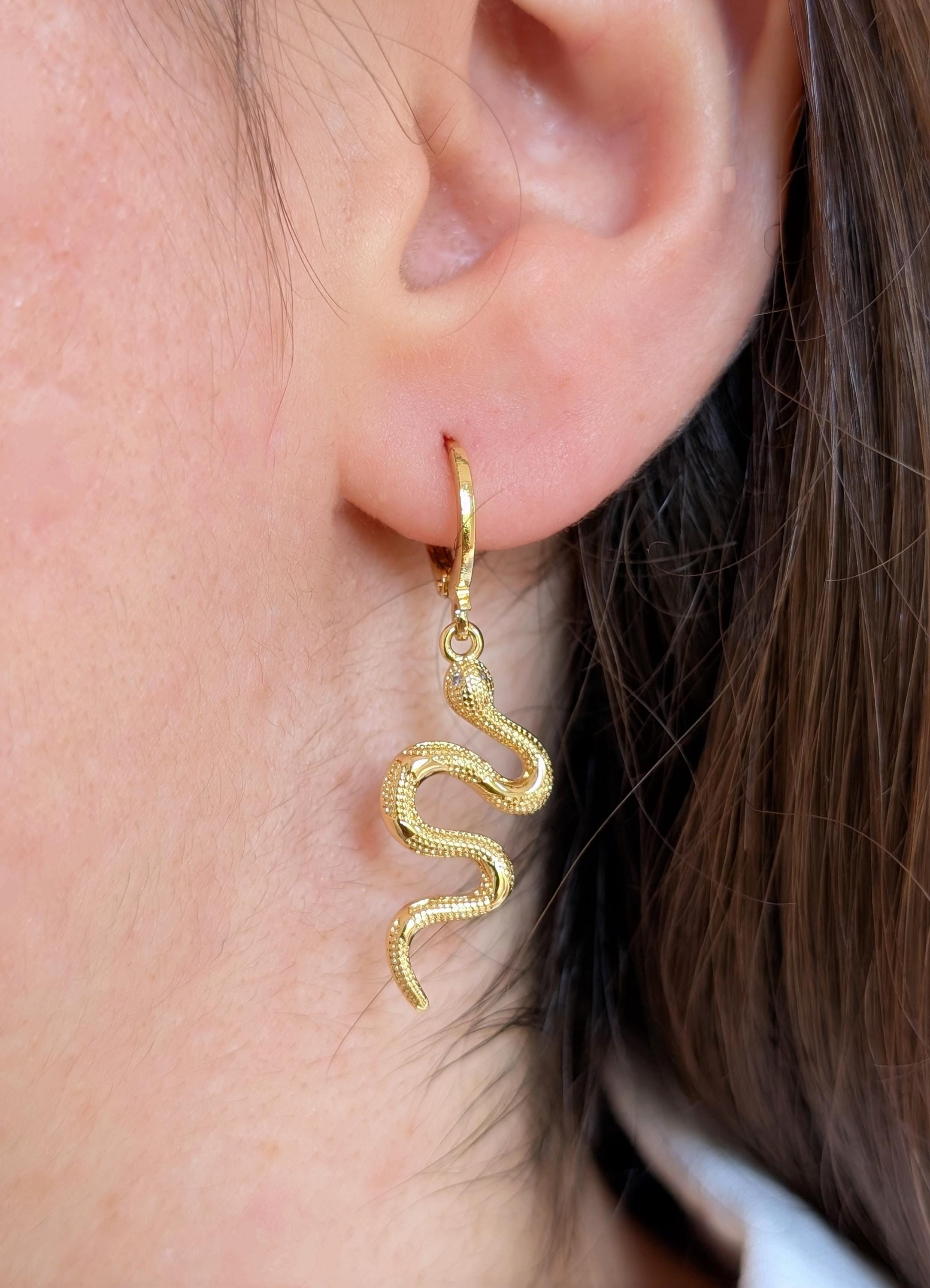 Orecchini lunghi a forma di serpente, orecchini a forma di serpente, orecchini a forma di cobra, orecchini vistosi, orecchini a forma di medusa, gioielli a forma di serpente, orecchini a cerchio a