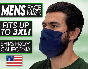 Mens Face Mask with Nose Wire, 1 Day Delivery Upgrade Available, XL Face Mask is Great For Men with Beards, Reusable & Washable Fabric