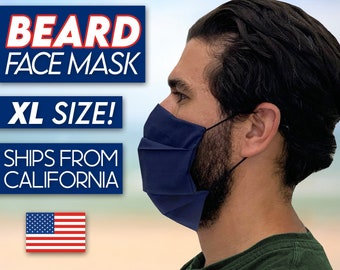 Beard Face Mask With Nose Wire, Large Size Made For Bearded Men With Facial Hair, Reusable & Washable