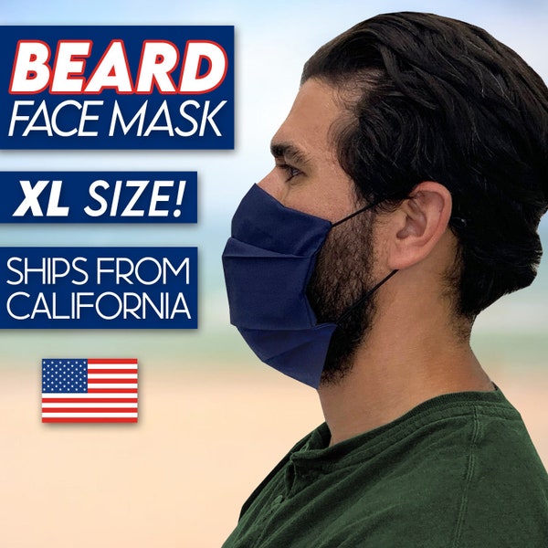 Beard Face Mask With Nose Wire, Large Size Made For Bearded Men With Facial Hair, Reusable & Washable