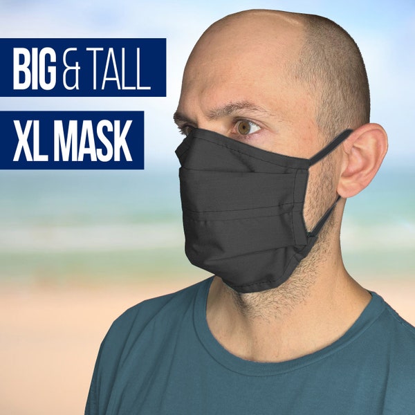 Extra Large Face Mask, 1 Day Delivery Available, XL Mens Face Mask Made Especially for Men with Large and Big Heads, Great For Beards!