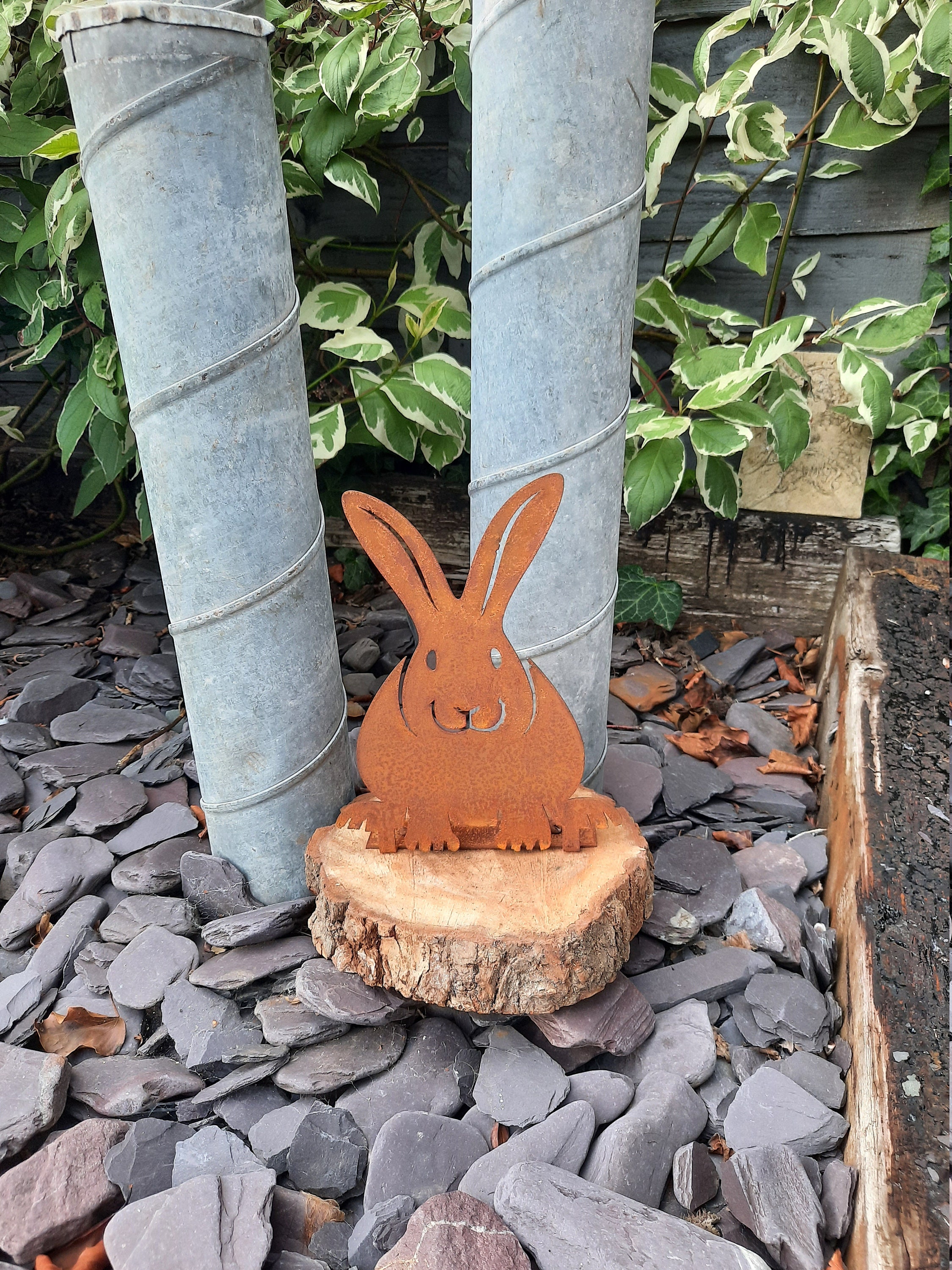 Rusty Rabbit Garden Ornament Metal Garden Decor Rabbit Etsy UK