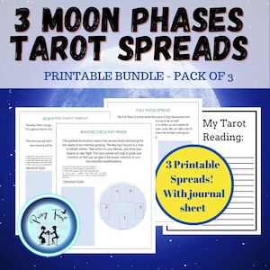 Exempel på fusklappar för TAROT MED 3 MÅNFASER, Tarotguide, fusklappar för Tarot, Tarotläsningar, Tarotmallar, Utskrivbara