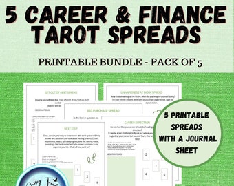 5 Career & Finance TAROT SPREADS Cheat Sheet Examples, Tarot Spread Guide, Tarot Cheat Sheets, Tarot Readings, Tarot templates, Printable