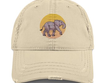 Distressed Elephant Dad Hat • Low Profile Cotton Twill Cap
