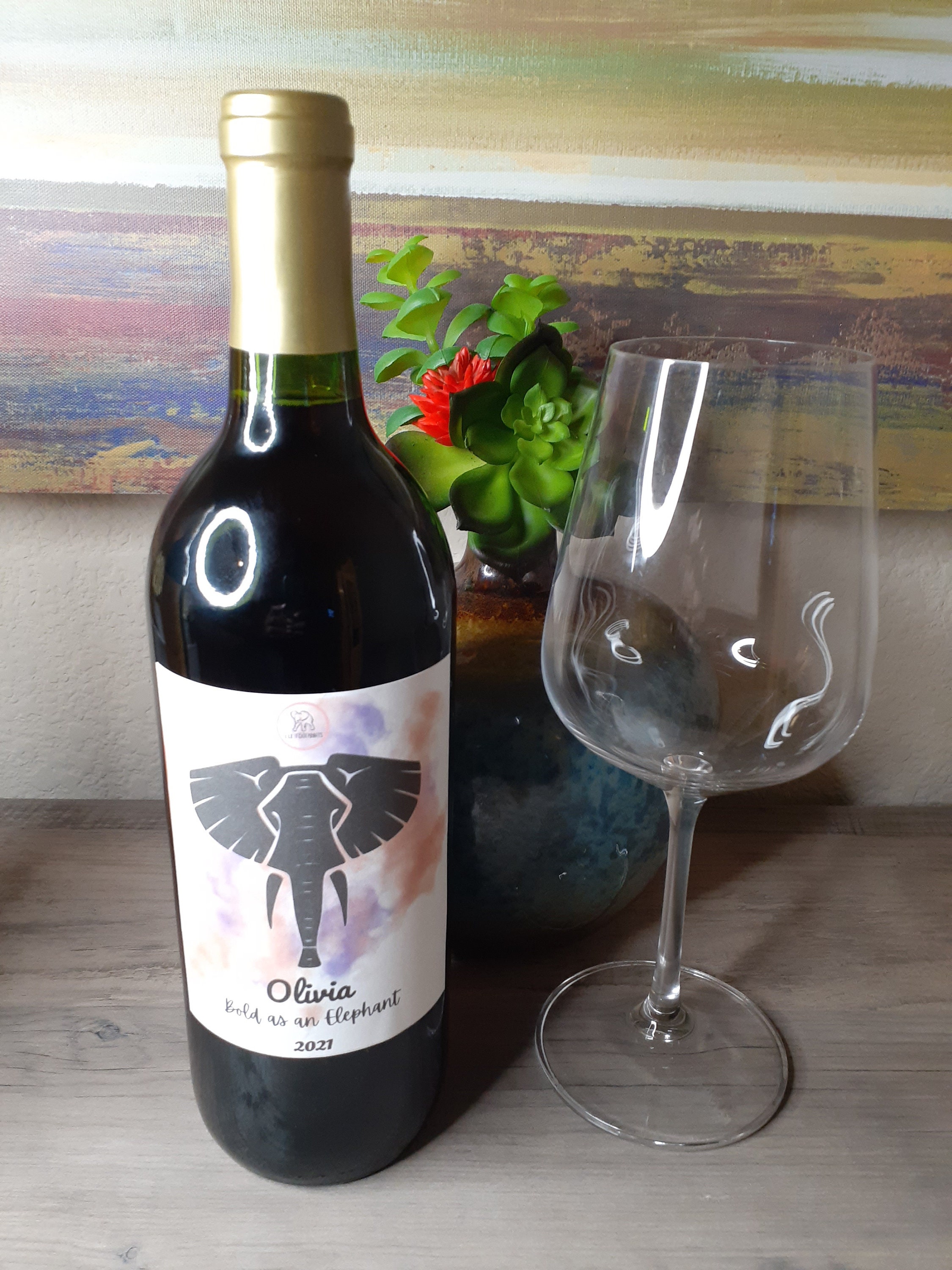 Elephant wine label Customizable wine label personal wine Etsy