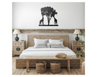 Giraffe Metal Wall Art: Acacia Tree Silhouette, 18-Gauge Steel