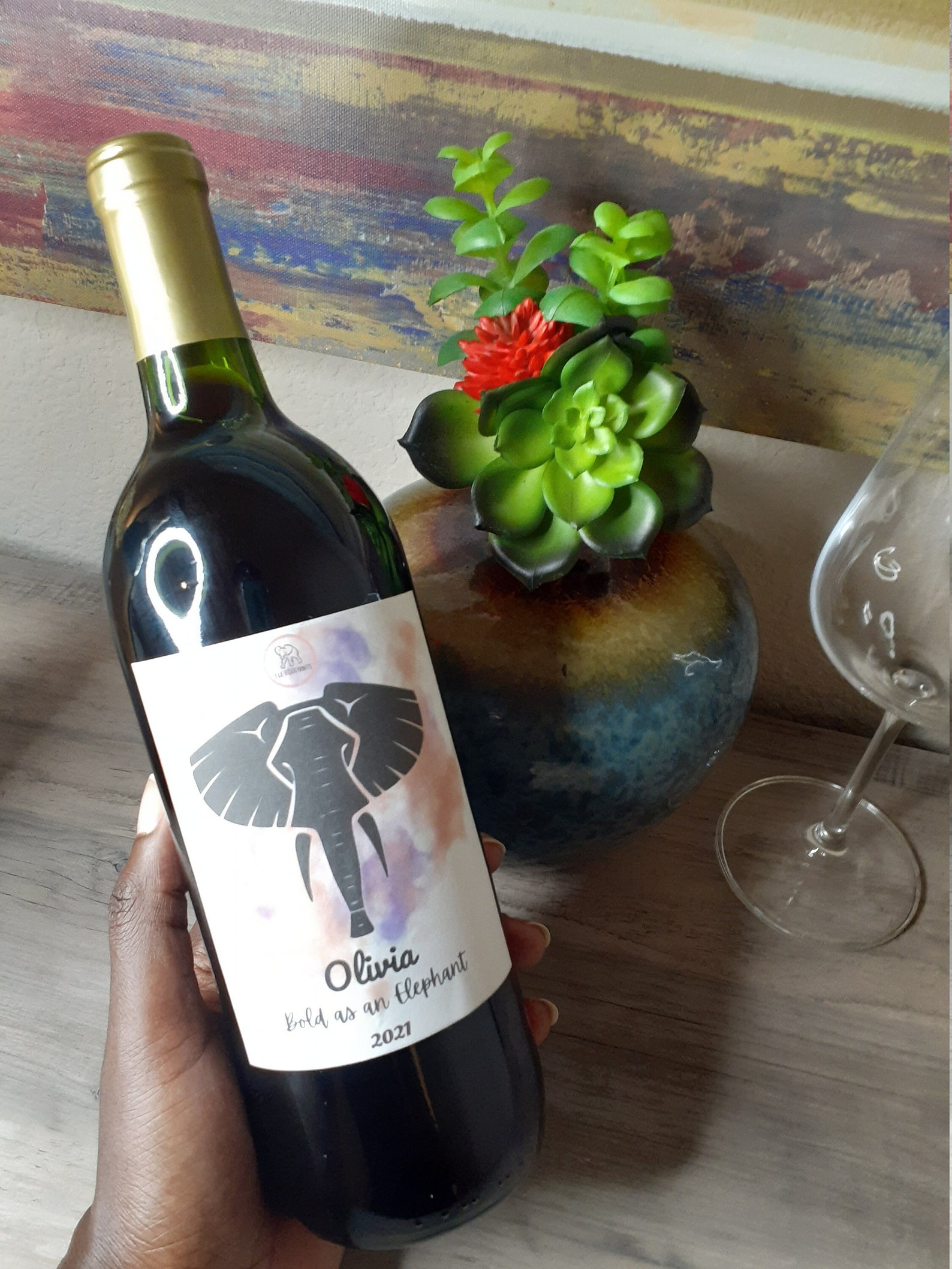 Elephant wine label Customizable wine label personal wine Etsy