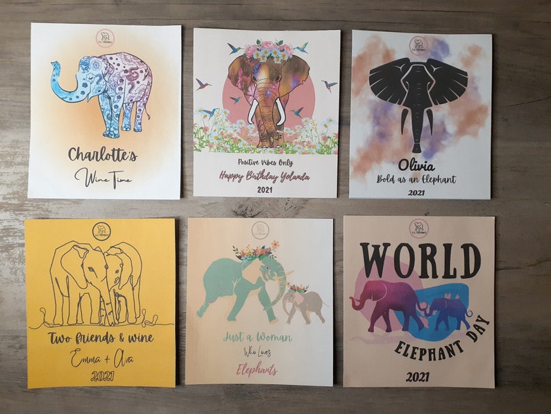 Elephant Wine Time Wine label Customizable wine label Etsy