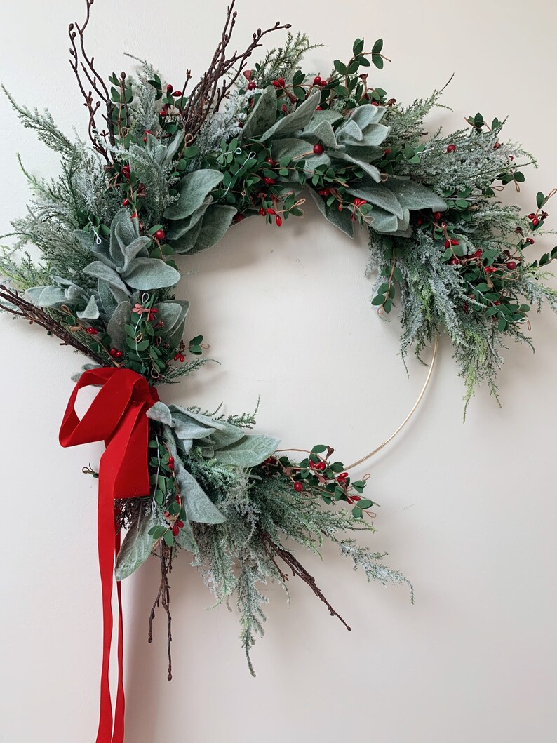 Holiday wreath, Christmas wreath, hoop wreath, berry wreath image 2