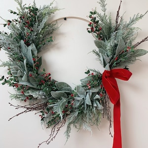 Holiday wreath, Christmas wreath, hoop wreath, berry wreath image 1