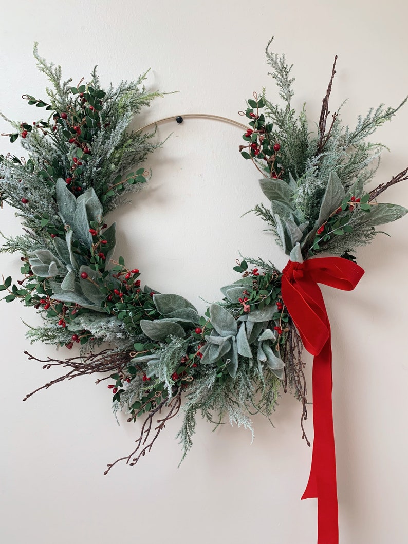 Holiday wreath, Christmas wreath, hoop wreath, berry wreath image 1