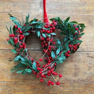 Heart Wreath: Artificial Greenery with Red Velvet Ribbon