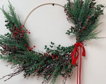 Christmas wreath, hoop wreath, holiday wreath, holiday decor, Christmas decor, winter wreath, hostess gift