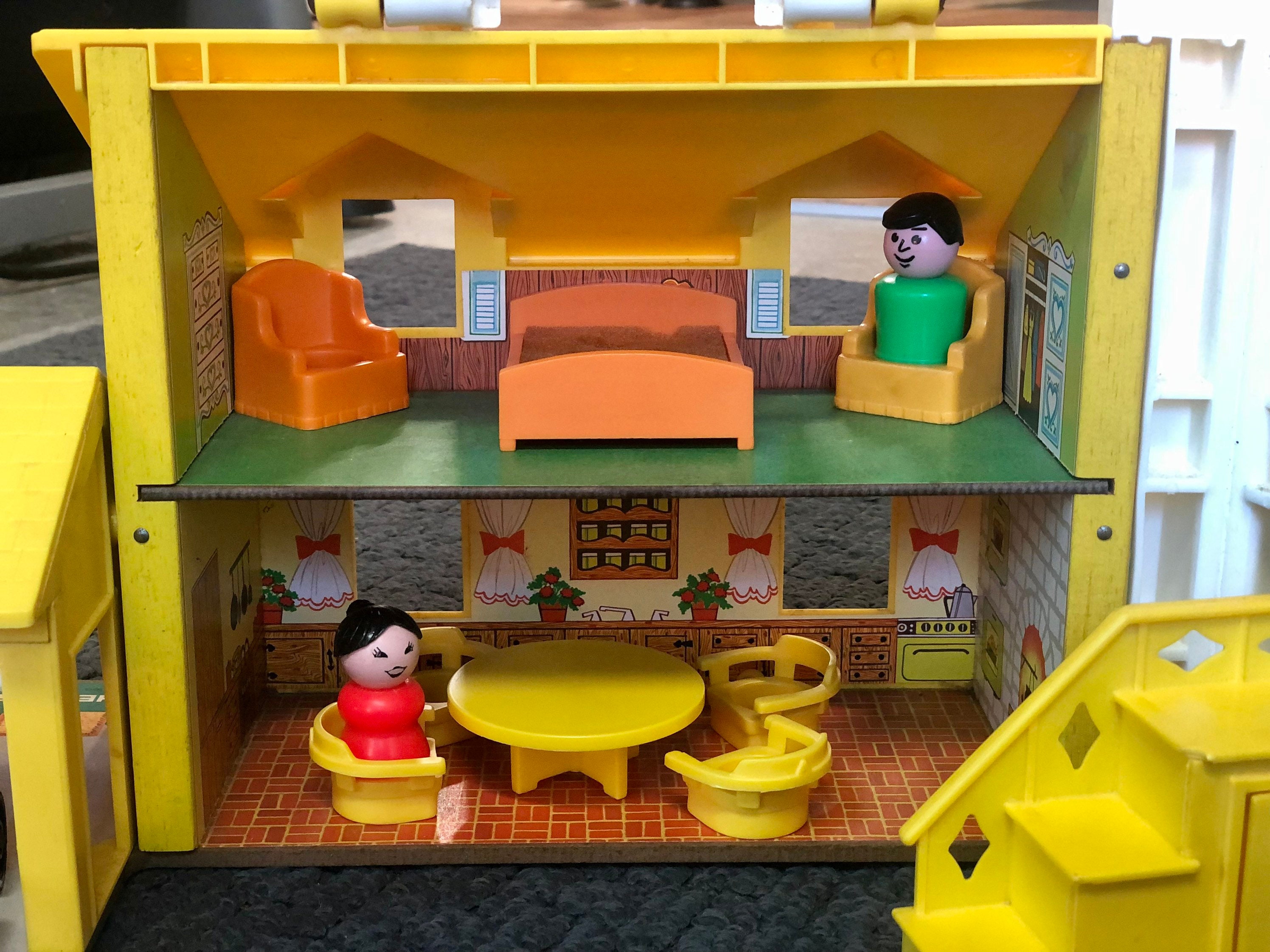 Vintage 21 Piece 1969 Fisher Price Yellow Roof Tudor House Etsy