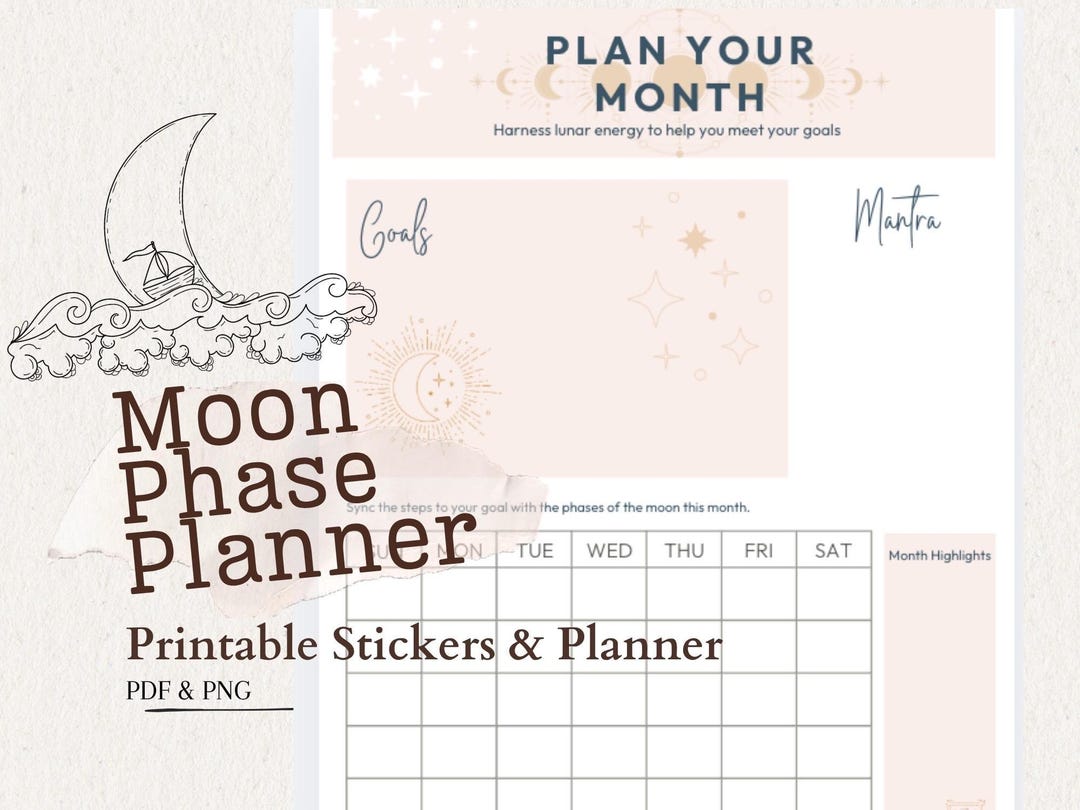 Moon Phase Planner Printable Stickers | Lunar Goal Setting Journal (PDF ...