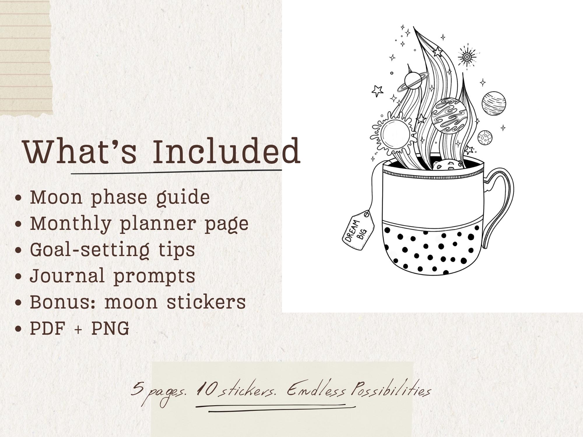 Moon Phase Planner Printable Stickers | Lunar Goal Setting Journal (PDF ...