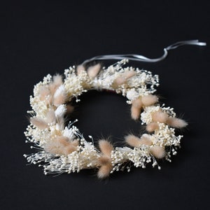 White and beige dried flower crown