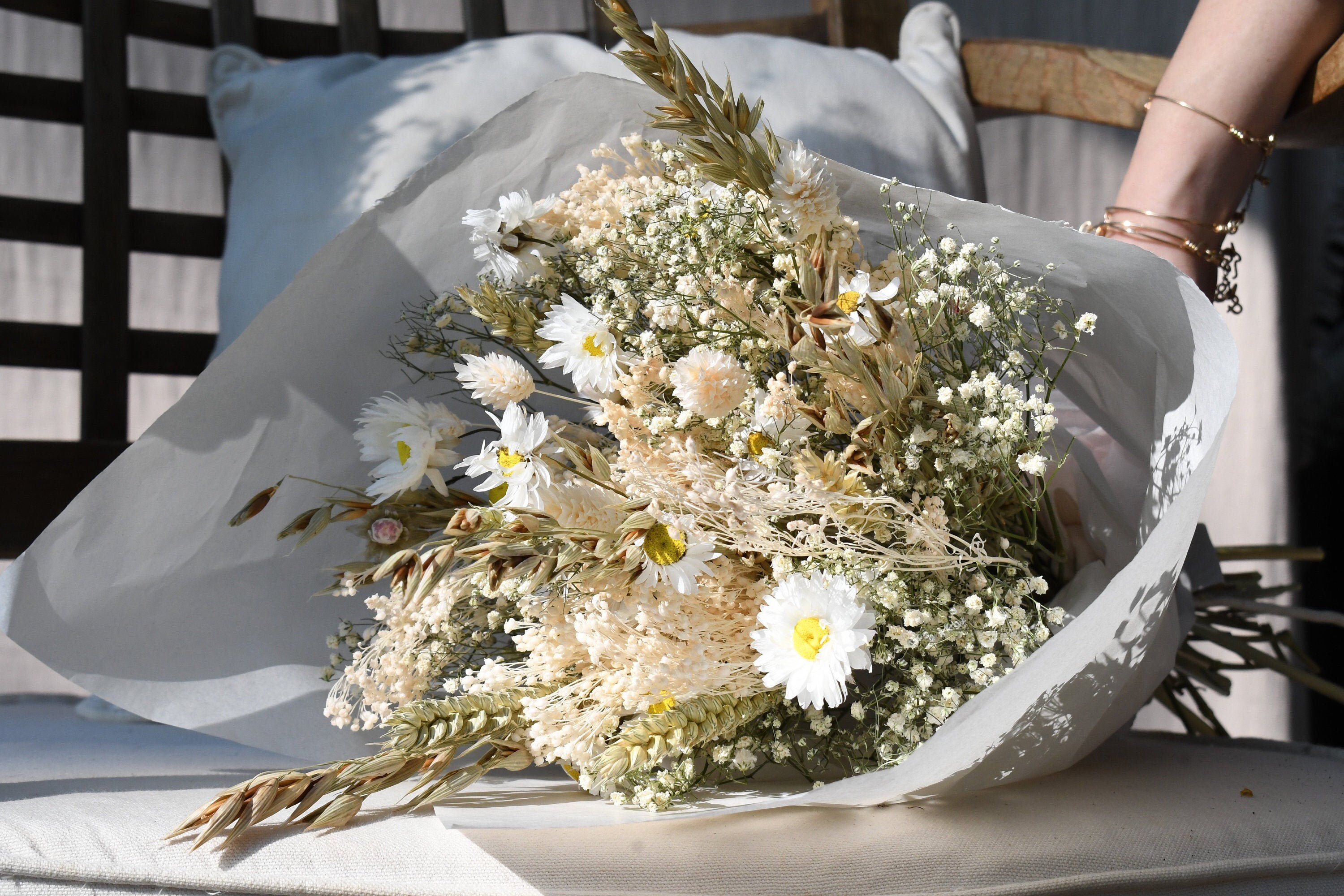 Bouquet Champêtre Vert et Blanc