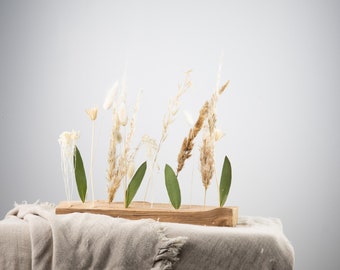 FlowerBar, wooden stick and green and beige dried flowers