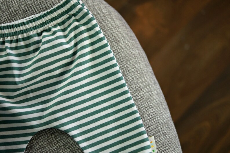 Green Stripe Baby Leggings, Harem Pants, Unisex Kids Clothing, Handmade UK image 3